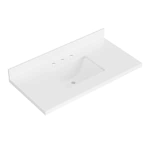 43 in. W x 22 in. D in Pure White Quartz with 1.5 in. Thick Milter Edge with Rectangle Single Sink Vanity Top in White