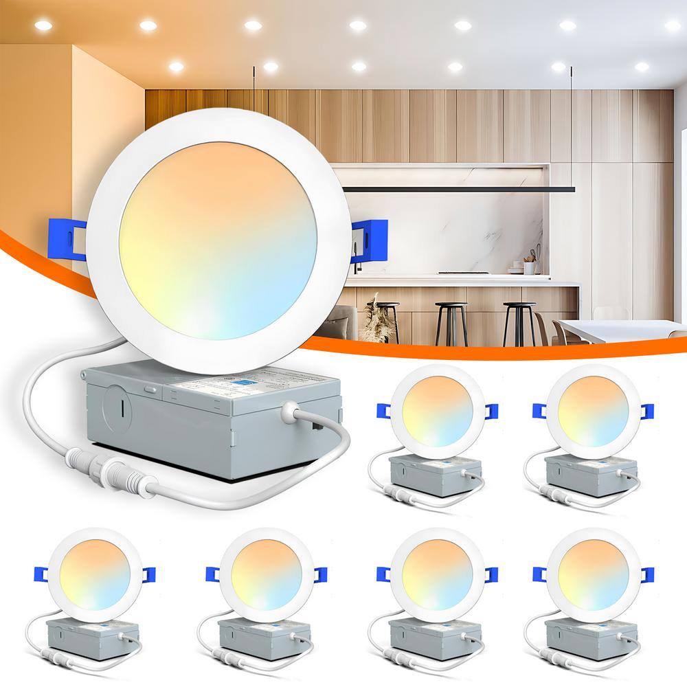 TOZING Ultra thin 6 in. Dimmable White 5CCT Canless LED Recessed