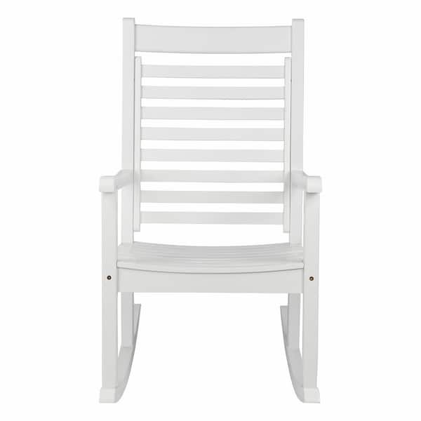 44.25" H White Hard Wood Modern Wide Seat Outdoor Rocking Chair, Outdoor Patio Chair, Outdoor Furniture, Patio Furniture