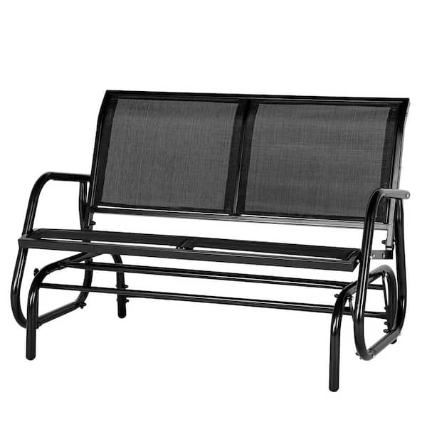 AECOJOY 2-Person Black Metal Outdoor Swing Glider Loveseat Chair with Powder-Coated Steel Frame