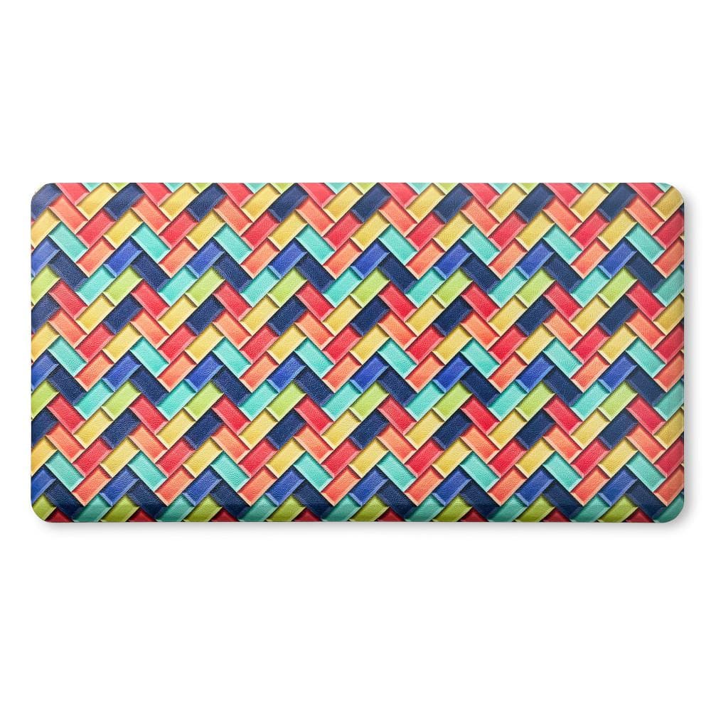 20 in. x 39 in. Red and Blue Party Herringbone Tile Modern Anti Fatigue Ind