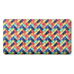 20 in. x 39 in. Red and Blue Party Herringbone Tile Modern Anti Fatigue Indoor Kitchen Mat