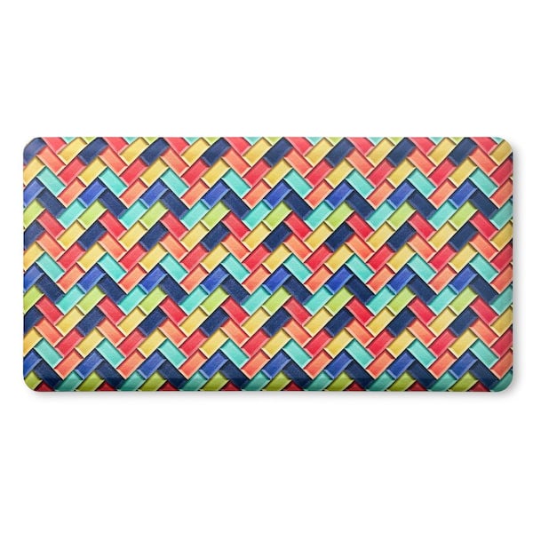 Fiesta 20 in. x 39 in. Red and Blue Party Herringbone Tile Modern Anti Fatigue Indoor Kitchen Mat