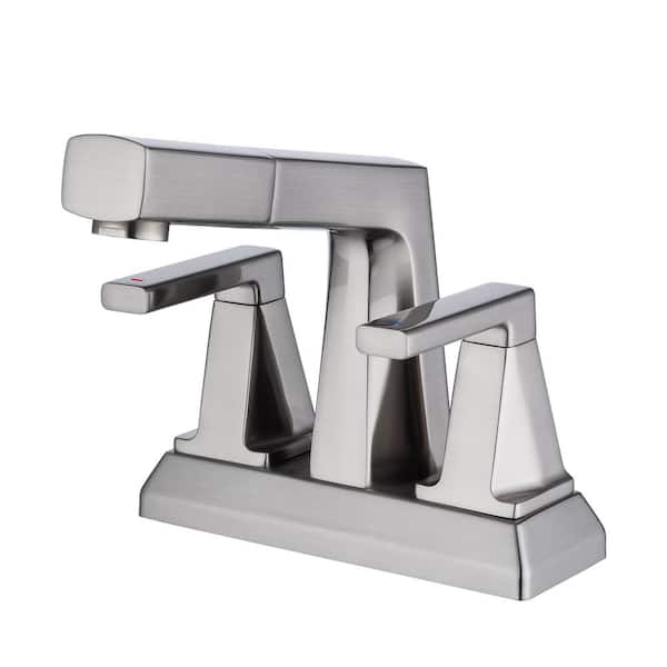 Staykiwi 4 in. Centerset Double Handle Mid Arc Bathroom Faucet with Drain Kit Included in Brushed Nickel