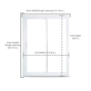 72 in. x 80 in. 70 Series White Vinyl Sliding Patio Door, Low-E SC Argon Glass, DP30, Universal Handing