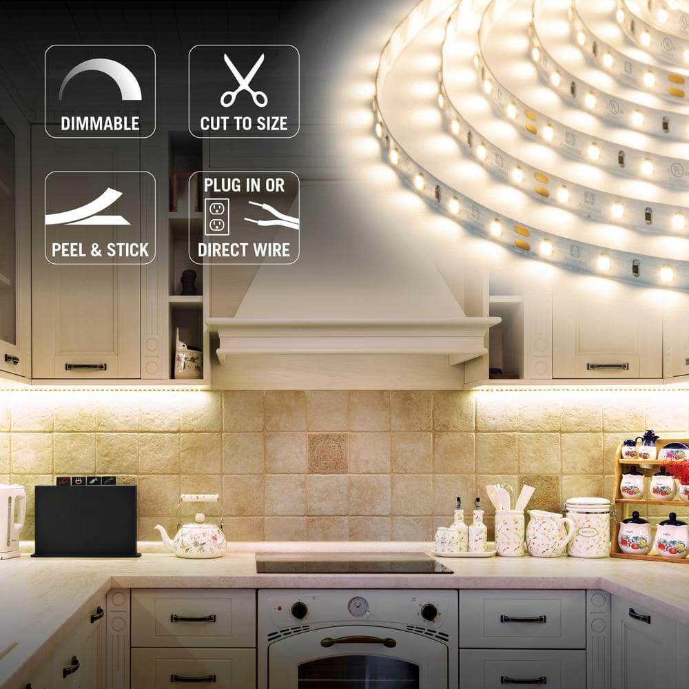 16 ft Warm White Dimmable LED Tape Light Kit