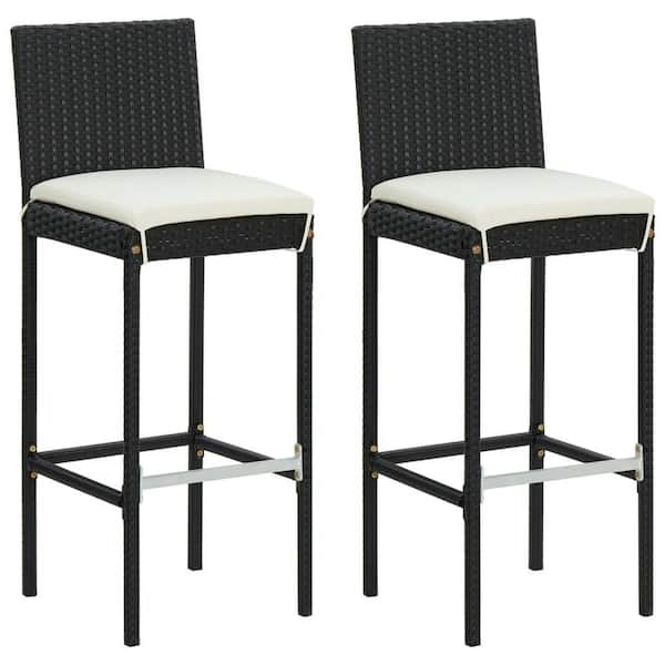 Swivel Metal Outdoor Bar Stool with White Cushion (Set of 2)
