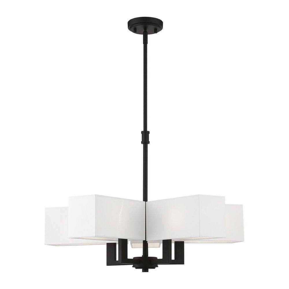 Satin Brass and Black 5-Light Chandelier with Fabric Shades