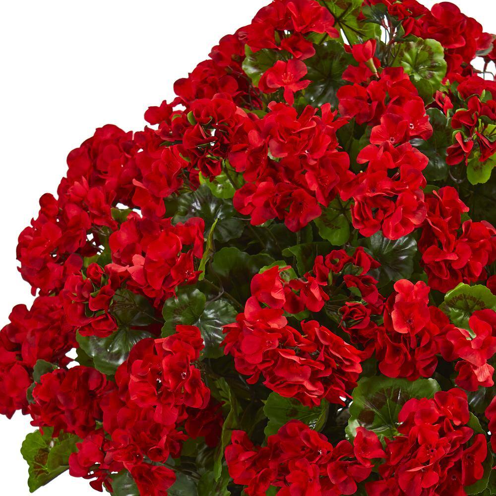 Red Geranium Artificial Plant in Gray Clay Planter