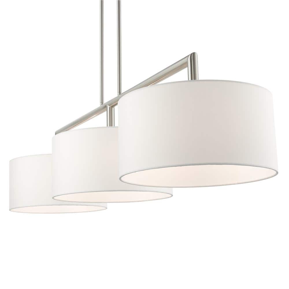 Sleek Brushed Nickel 3-Light Linear Drum Chandelier