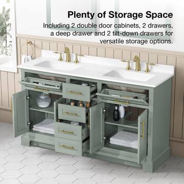 Home Decorators Collection Doveton 60 in. Double Sink Sage Green Bath Vanity with White Engineered Marble Top (Assembled) Doveton 60SG