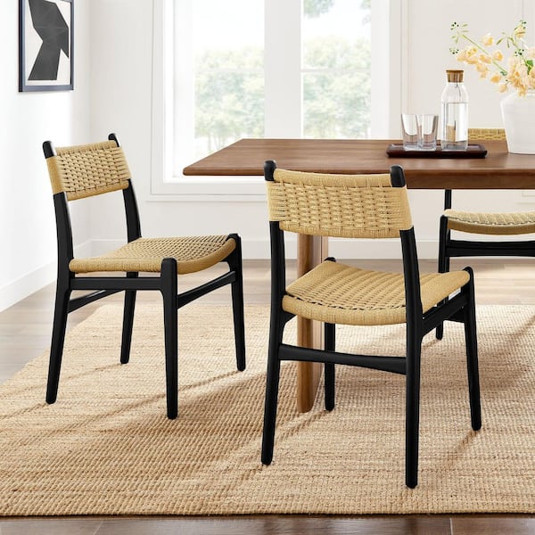 MODWAY Wynn Rope and Wood Dining Side Chairs Set of 2 in Black Natural