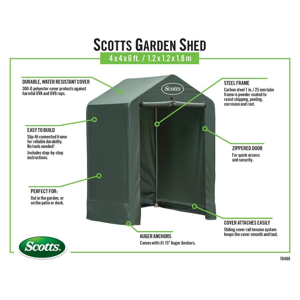 Scotts 4' x 4' x 6' Green Portable Garden Storage Shed Kit