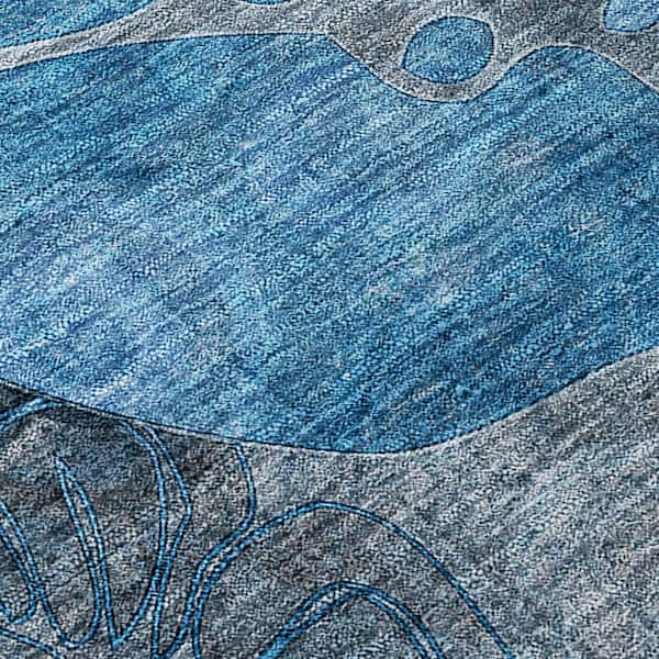 Blue, Gray 8 ft. x 8 ft. Woven Abstract Polyester Round Indoor / Outdoor Area Rug