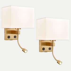 9.5 in. 1 Light Off-white, Brass Modern Wall Sconce with Standard Shade