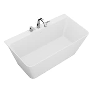 VAULT 59 in. Acrylic Flatbottom Freestanding Bathtub in White with Deck Mount Faucet and Hand Sprayer