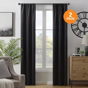 Chelsea Black 28 in. W x 84 in. L Rod Pocket Room Darkening Curtains (2-Panels)