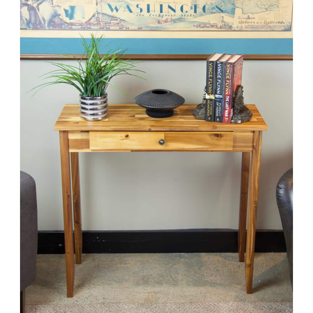 Natural Acacia Wood Console Table with Drawer and Storage