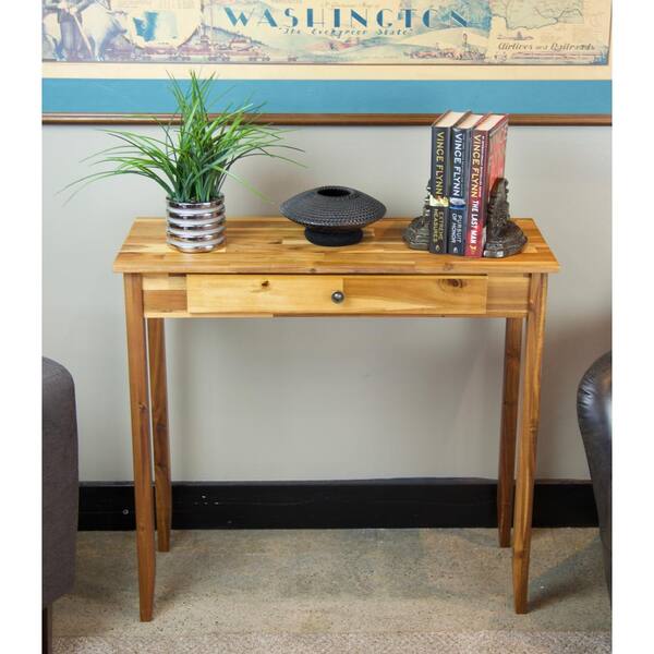 Natural wood console table deals with drawers