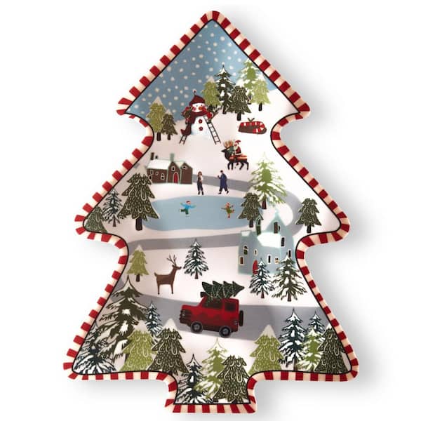 9.09 in. W x 0.62 in. H x 12.52 in. D Red Christmas Tree Melamine Tray for Holiday Treats, Candy, and Feasts