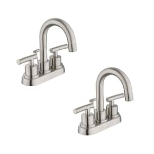 Dorset 4 in. Centerset Double-Handle High-Arc Bathroom Faucet in Brushed Nickel (2-Pack)