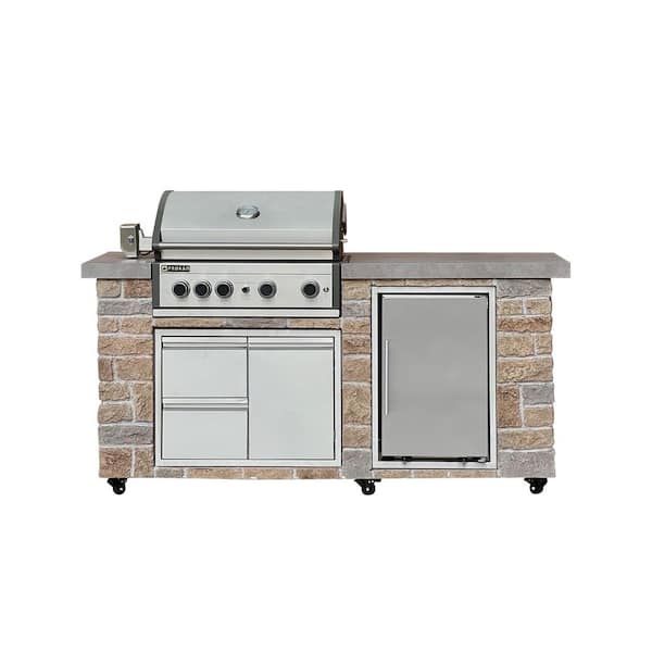 78 in. Pro Elite 5-Burner Texas Cream Limestone Propane Gas Grill Island in Yellow