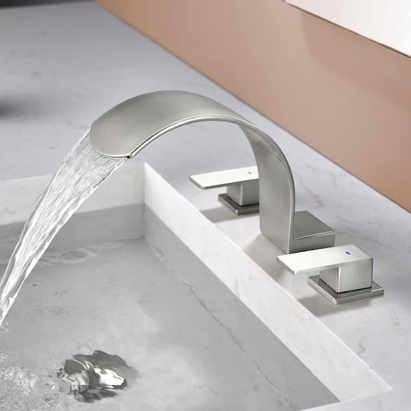 2-Handle Deck-Mount Waterfall Roman Tub Faucet in Brushed Nickel