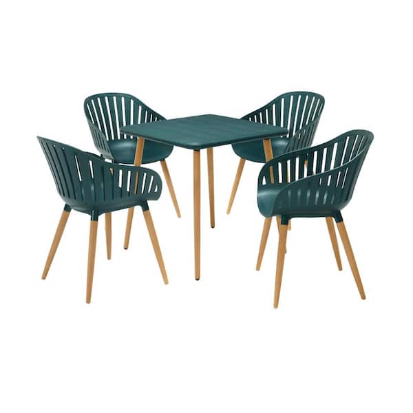 Armen Living Nassau Green 5-Piece Eucalyptus Outdoor Dining Set