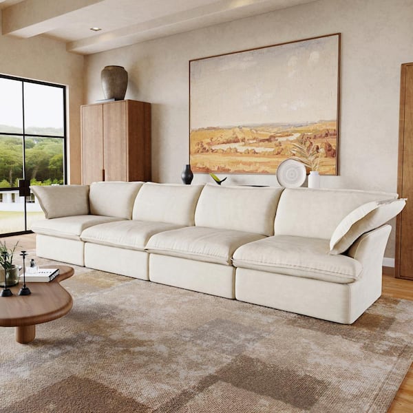 Magic Home 163 in. Square Arm 4-Seater Sofa in Beige