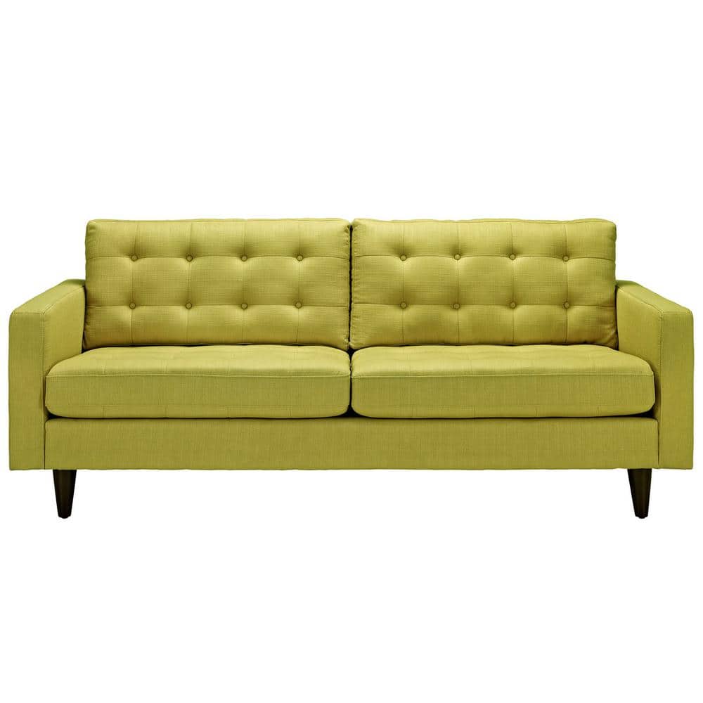 Empress Wheatgrass Tufted Fabric Sofa with Solid Wood Legs