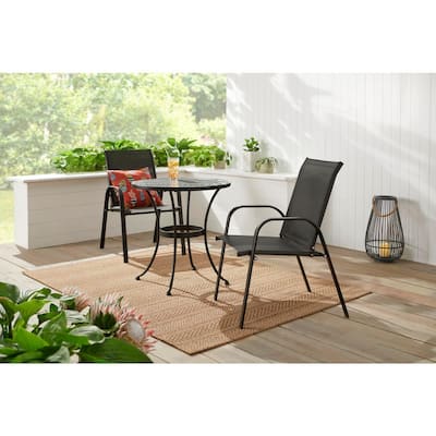 Mix and Match Black Steel Sling Outdoor Patio Dining Chair in Black (2-Pack)