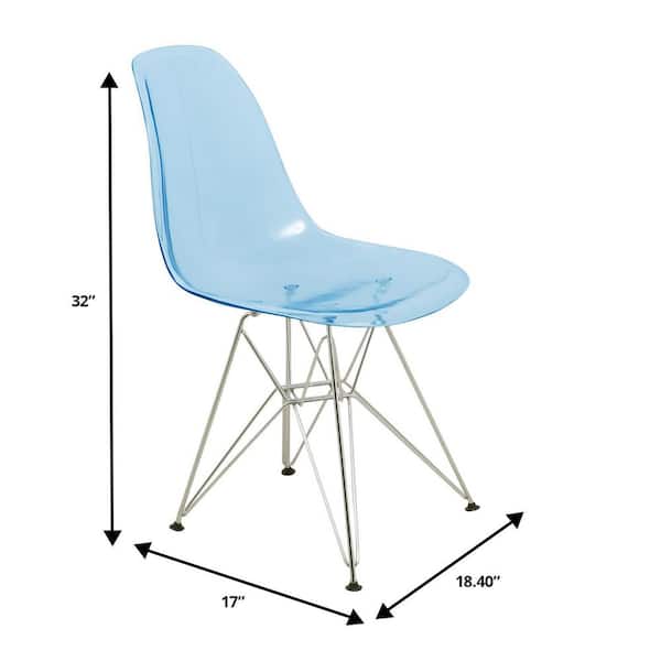 Leisuremod Cresco Transparent Blue Side Chair Set of 2 CR19TBU2
