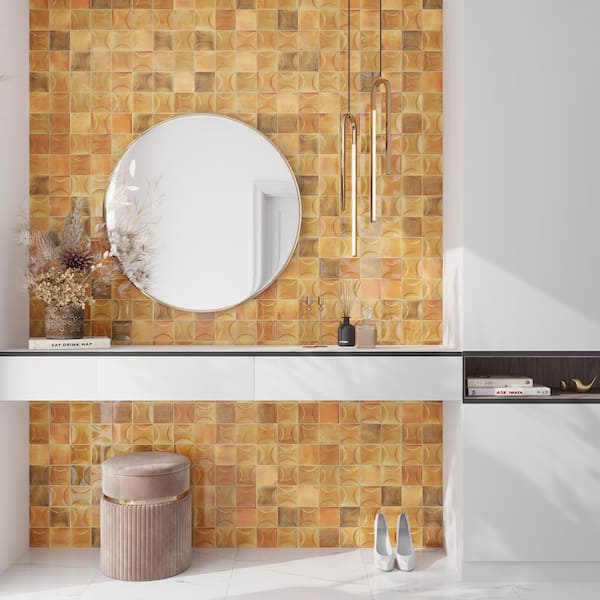 Antiek Orange 3.94 in. x 3.94 in. Glossy Ceramic Square Deco Wall Tile (5.39 sq. ft./case) (50-pack)