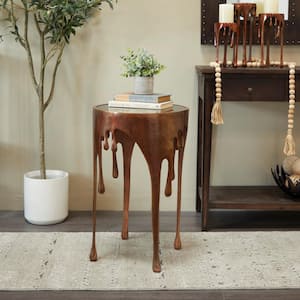 16 in. Copper Drip Large Round Glass End Table with Melting Design and Shaded Glass Top