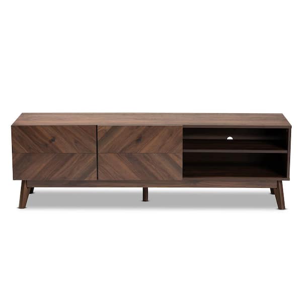 Baxton Studio Hartman 62.25 in. Walnut Brown TV Stand Fits TV's Up To 68 in.