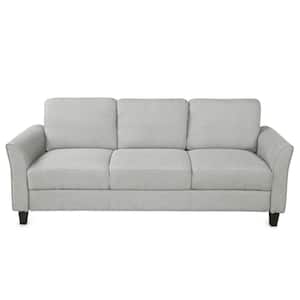Living Room 29.00 in. Width Slope Arm Linen Upholstery Straight Shape Single Armrest 3-Seat Sofa In Light Wood