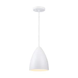 60-Watt 1-Light Matte White Shaded Pendant Light with Metal Shade, No Bulbs Included
