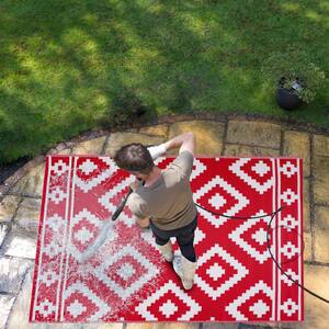 Milan Design Red and White 4 ft. x 6 ft. Size 100% Eco-friendly Lightweight Plastic Indoor/Outdoor Area Rug