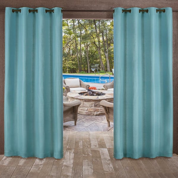 EXCLUSIVE HOME Delano Teal Solid Light Filtering Grommet Top Indoor/Outdoor Curtain, 54 in. W x 84 in. L (Set of 2)