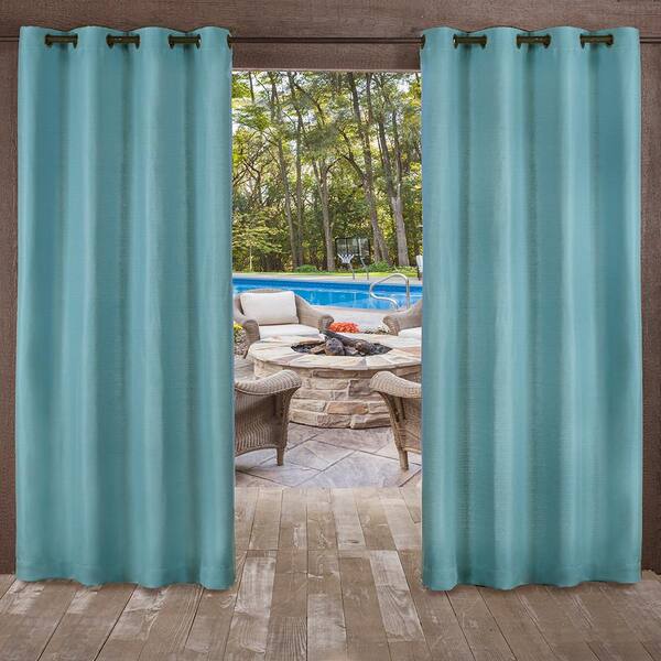 EXCLUSIVE HOME Delano Teal Solid Light Filtering Grommet Top Indoor/Outdoor Curtain, 54 in. W x 108 in. L (Set of 2)