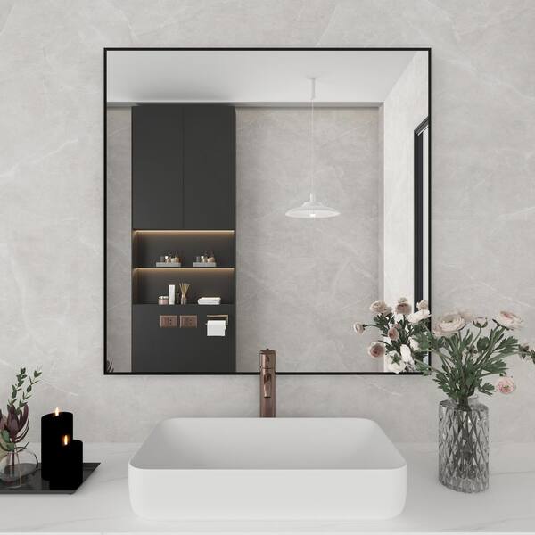 Klajowp 36 in. W x 24 in. H Small Rectangular Framed Wall Mounted Bathroom Vanity Mirror in Black