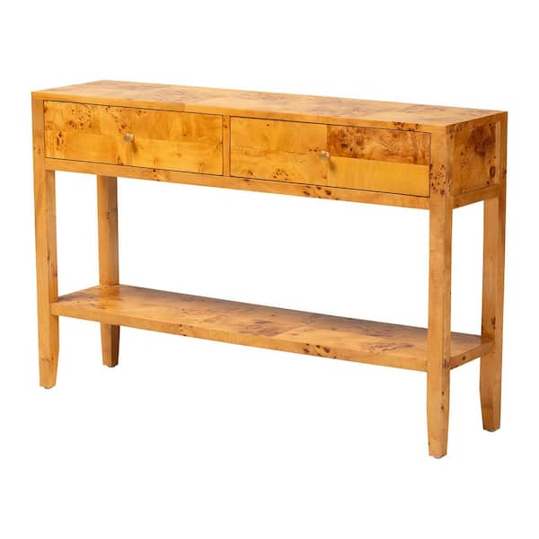 Ghina 48 in. Light Mappa Real Burl Rectangle Wood Console Table