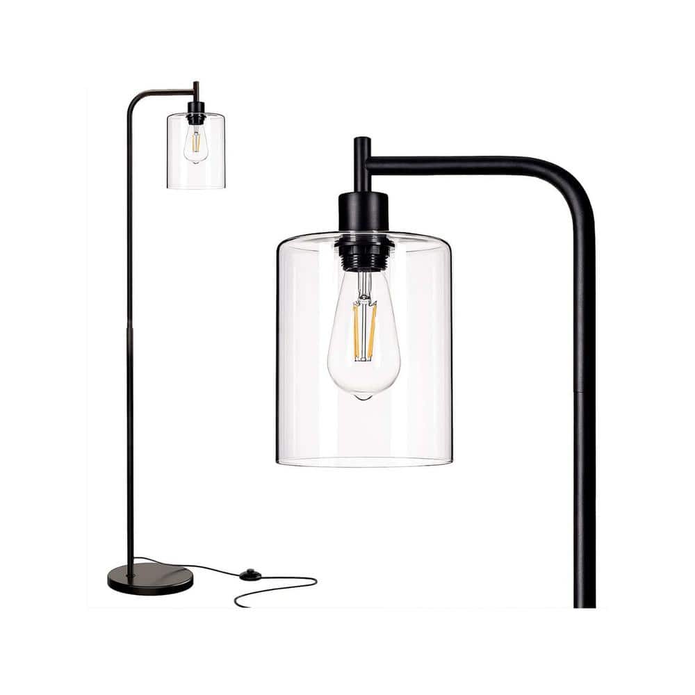 65 in. Black 1-LED Bulb Standard Floor Lamp for Living Room with Foot Pedal Switch & Glass Lampshade price history on PriceWatchPro