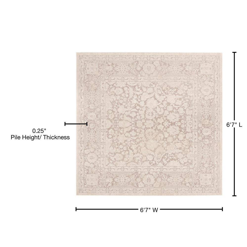 Elegant Beige Floral Square Synthetic Area Rug 6'7"