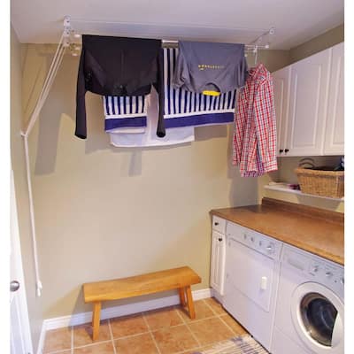 Metal Drying Racks Laundry Room, Floor To Ceiling Laundry Pole With 3 Hanging Arms