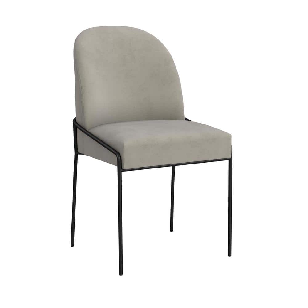 Fawn Velvet Upholstered Dining Chair with Black Metal Legs
