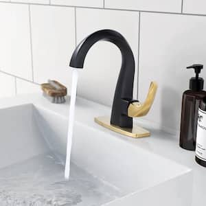 Single Handle Bathroom Faucet with Deckplate Included in Gold and Black