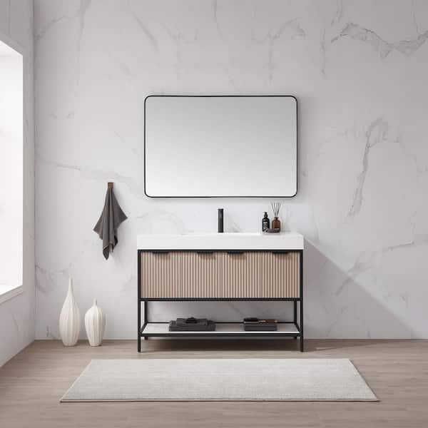ROSWELL Marcilla 48 in. W x 20 in. D x 34 in. H Single Sink Bath Vanity in Almond Coffee with White Integral Sink Top and Mirror