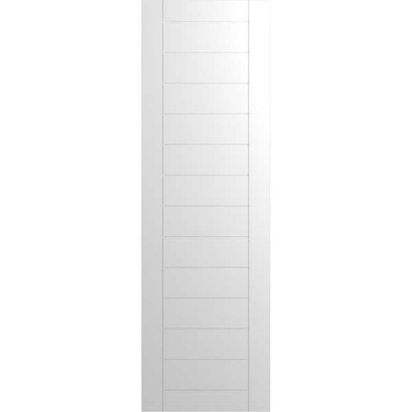 Ekena Millwork 12 in. x 38 in. PVC True Fit Horizontal Slat Framed Modern Style Fixed Mount Board and Batten Shutters Pair in White