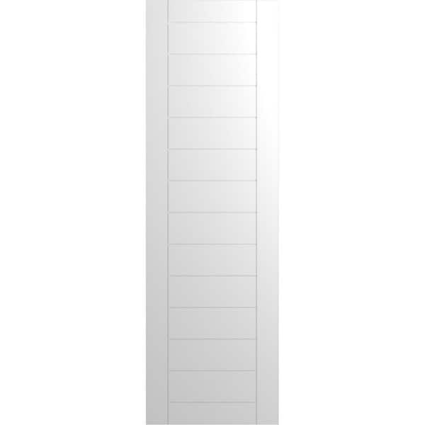 Ekena Millwork 15 in. x 58 in. PVC True Fit Horizontal Slat Framed Modern Style Fixed Mount Board and Batten Shutters Pair in White